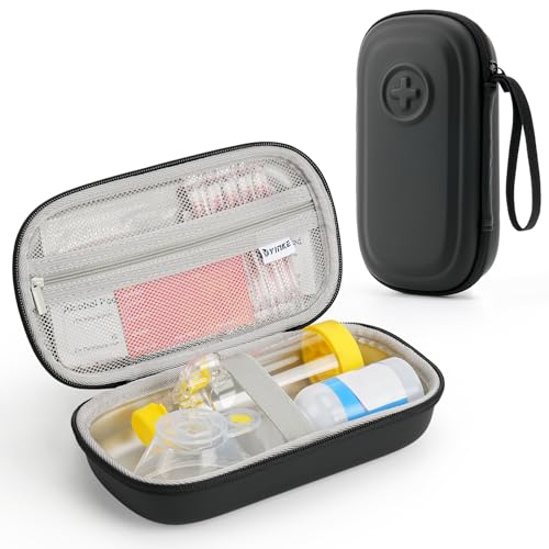Asthma Inhaler Portable Case for Adults, Kids & Seniors - Multi-Zone Lining for Inhaler/Spacer/Emergency Meds, Waterproof PU & Travel-Ready with Mesh Pocket,Black (Only Case)
