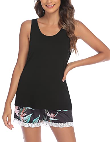 Image of Ekouaer Womens Pajama Sets Sleeveless Tank Top and Shorts Pj Set Lace Hem Sleepwear S-XXXL