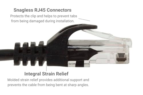 Cable Ethernet Cat6 10 ft Negro con Conectores RJ45 miniatura 3