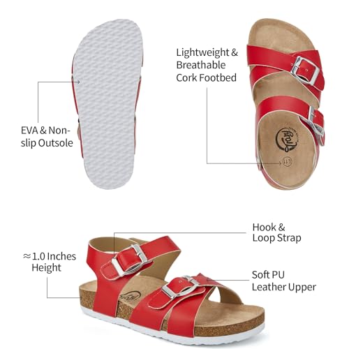 Image of Trary Girls Sandals Open Toe Casual Summer Shoes with Cork Footbed Comfortable Flat Sandals for Little Kids