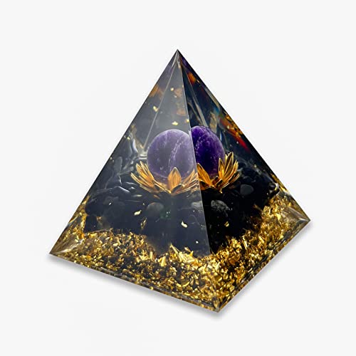 Krightlink Orgone Healing Crystal Pyramid for Positive Energy, Flower of Life Orgonite Purple Crystal Stone Energy Generator for Reducing Stress Meditation Attract Wealth Lucky - Amethyst