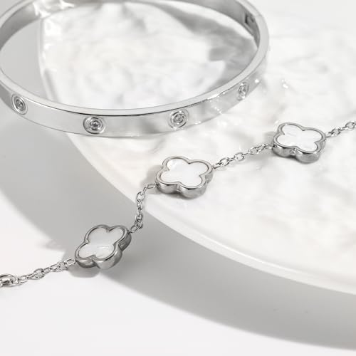 KIOGIU Women's Bracelet Gold Plated Cuff Bangle Clover Bracelet Set for Women Four Leaf Lucky Bracelets Jewelry oval Bangle Witness the Gift of Love (Silver-A, Medium 6.8") by KIOGIU - Used condition - Image 5