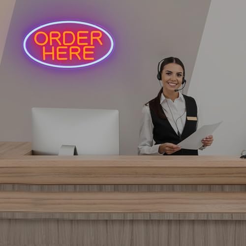 Image of Order Here Neon Sign Order Here Sign Business Neon Sign for Wall Decor Neon Led Sign Order Neon Light Sign Light Up Sign for Coffee Shop Opening Restaurant Cafe Bar Decor Supermarket