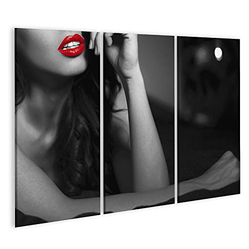 Spedizione veloce e sicura islandburner Quadro su tela Donna sexy con labbra rosse sul letto Primo piano Amante sen Quadri Stampe per soggiorno ufficio
