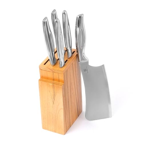 Image of The Indus Valley Stainless Steel Knife | Set of 5 with Wooden Stand | Chef, Bread, Chopper, Utility & Paring Knife Combo Set | Secure Grip Handle | Ideal for Choping, Cutting & Slicing