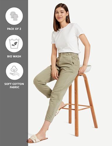 Image of Amazon Brand - Symbol Women Cotton Stretch Regular Fit Round Neck Half Sleeve T-Shirt (Available in Plus Sizes)