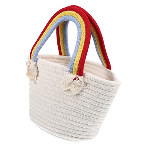 Abaodam Bolso de Mano de Algodón con Bolso de Playa para Verano Bolsa de Mano Blanca para Vacaciones y Uso Diario