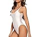 Dixperfect Women's Retro 80s/90s Inspired High Cut Low Back One Piece Swimwear Bathing Suits (S, White)