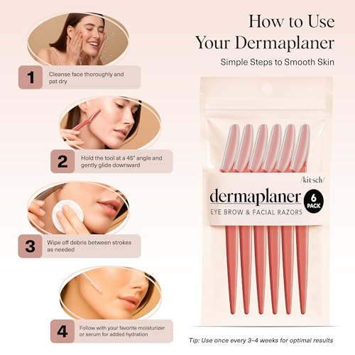 Kitsch Dermaplane Razor for Women Face - Face Razors for Women and Men - Eyebrow Trimmer, Shaver, Recycled Plastic Dermaplaning and Skin Care Tool - Coral, 6 pcs - 8