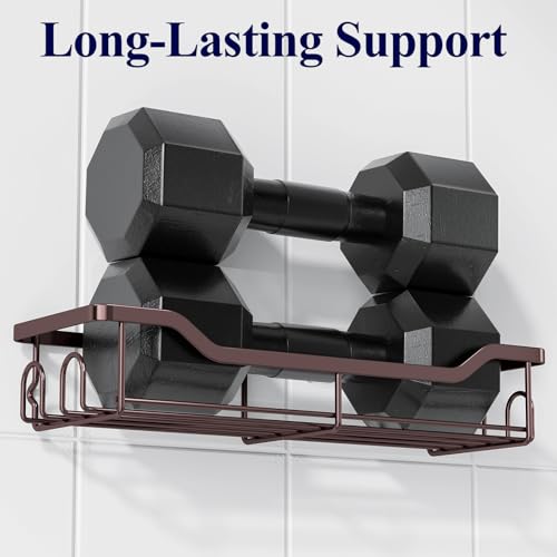 Kitsure Shower Caddy Large - Adhesive Shower Organizer, Stainless Steel Shelf for Inside Shower, No Drill Bathroom Organizers and Storage, Home Decor Accessories, 2 Pack, Brown