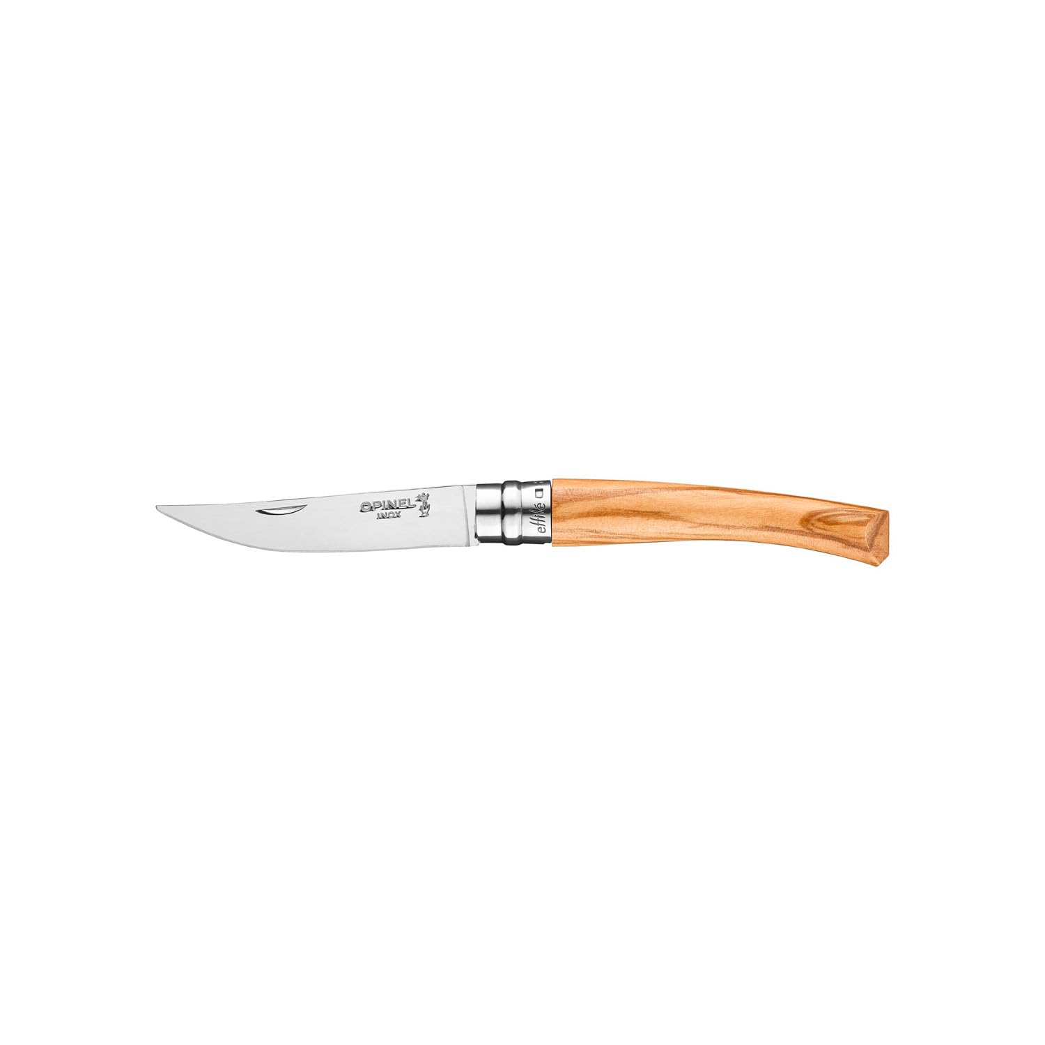Opinel - N°08 Couteau de Poche Effilé - Lame Finition Poliglace 8 cm Inox, Manche Olivier, Usage Quotidien, Bague de Sécurité Virobloc - Fabrication Française