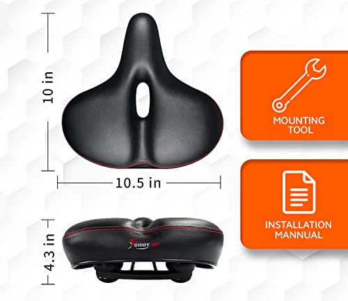 Image of Giddy Up! Bike Seat - Comfortable Bicycle Saddle for Exercise and Road Bicycle - Oversized Comfort Seat for Peloton Stationary - Extra Wide Replacement Padded Bike Saddle Cushion for Women and Men
