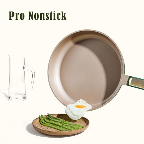 Image of CAROTE 9.5'' and 11'' Nonstick Frying Pans Skillet, NonStick Fry Pan Egg Pan Omelet Pans,Healthy & PFOA Free, Induction-Compatible, Dishwasher Safe & Includes Silicone Spatula，Green