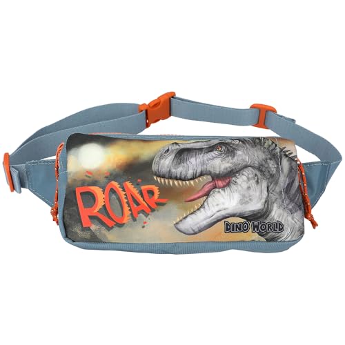 Depesche 11775 Dino World Roar - Crossbag mit Dino-Motiv, Rauchblaue Umhängetasche mit längenverstellbarem Tragegurt