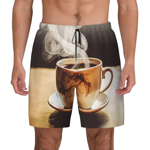 Men's Swim Trunks Quick Dry Board Shorts Hot Coffee Beach Shorts with Pocket Bathing Suits for Men - Main Image