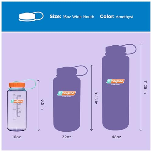 Image of Nalgene 16 oz Wide Mouth Water Bottle | Slim Cup Holder Size, BPA-Free, Durable & Leak Proof, Lightweight Travel Bottle, Amethyst
