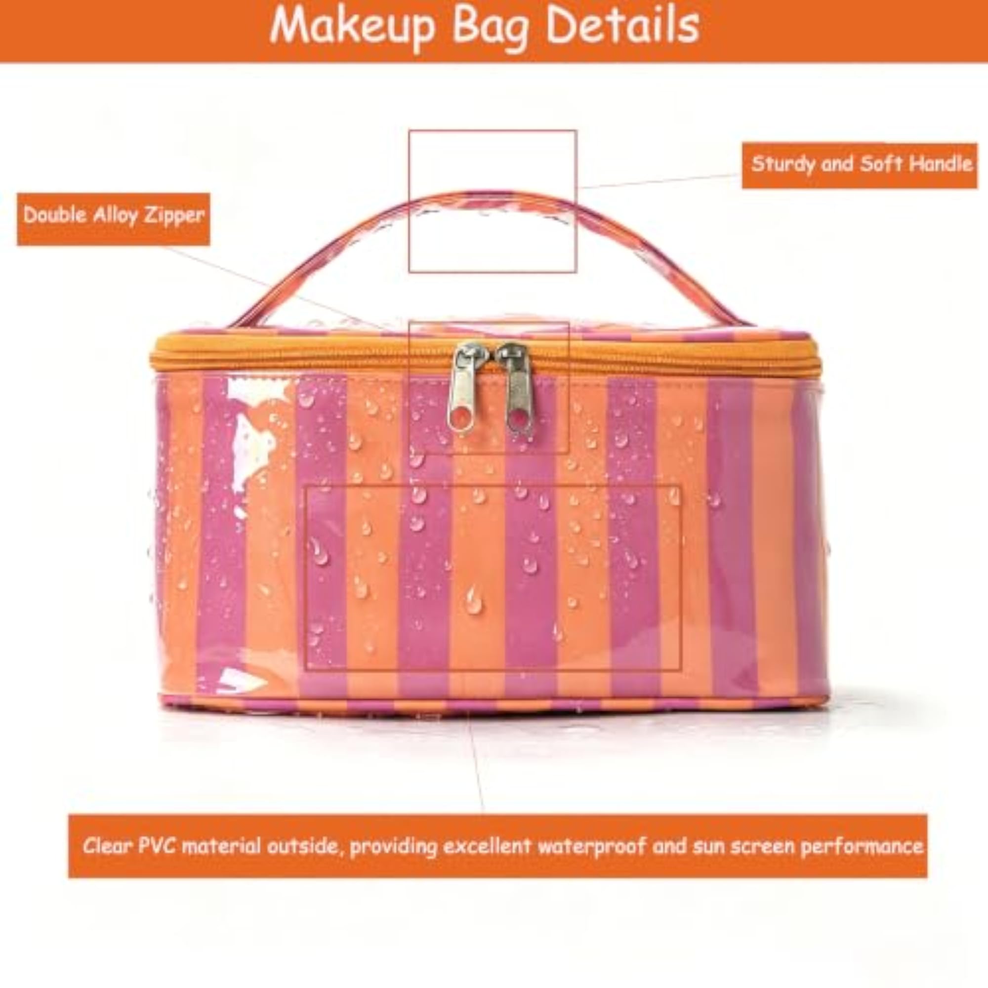 Waterproof Striped Cosmetic Bag, Large Travel Case