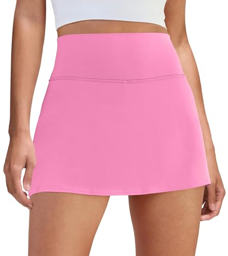 DLOODA Womens Skort Tennis Skirt with Pocket Shorts Mini Golf Skirts High Waisted Athletic Skorts Summer Workout Pink