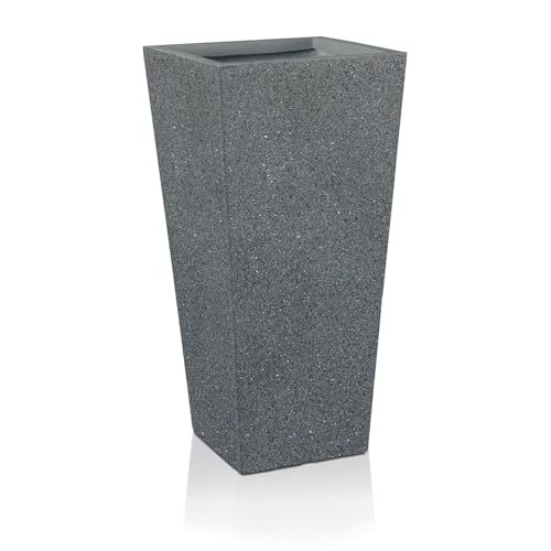 IDEALIST 51cm Small Tall Planter | Grey Reinforced Stone Tapered Garden Plant Pot with Drainage Holes L24.5 W24.5 H51 cm, 19 litres