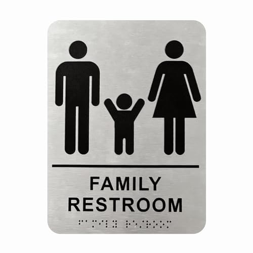 Family Bathroom Signs, Restroom Sign for business by Blinksigns, ADA Compliant, Wheelchair Accessible, Raised Icons, Grade 2 Braille, Men and Women, 6"w x 8"h