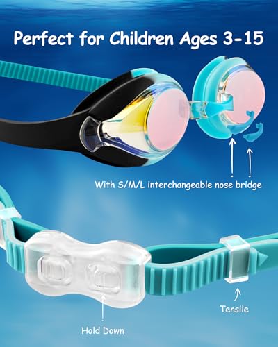 Image of Kids Swim Goggles, Anti-fog and UV Protection with Swim Cap for Age 3-15 Youth Boys Girls Toddler