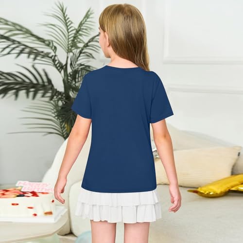 Girl's Short Sleeve Tee Shirt Round Neck Graphic Print Tops Trendy Preppy Outfits Back to School Clothes 100-1603