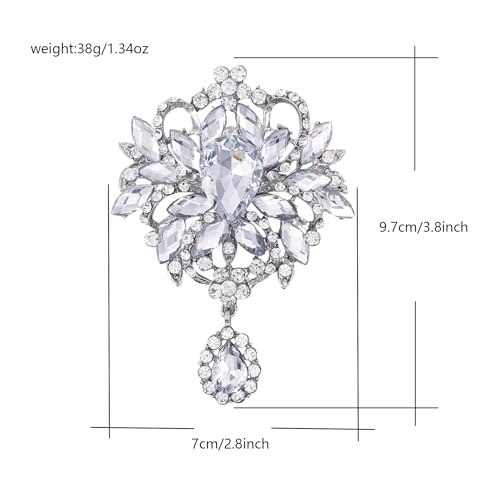 Image of LAXPICOL Wedding Bridal Big Brown Crystal Rhinestone Bouquet Brooch Pin for Women Golden Tone