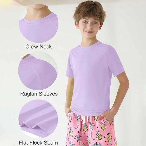 Boys' Short Sleeve UPF 50+ Rashguard Swim Shirt Quick Dry Water Beach Sun Protection Athletic Shirts for Kids Youth3
