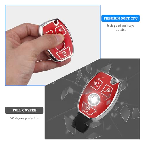 Image of QBUC for Mercedes Benz Key Fob Cover with Keychain (Red)