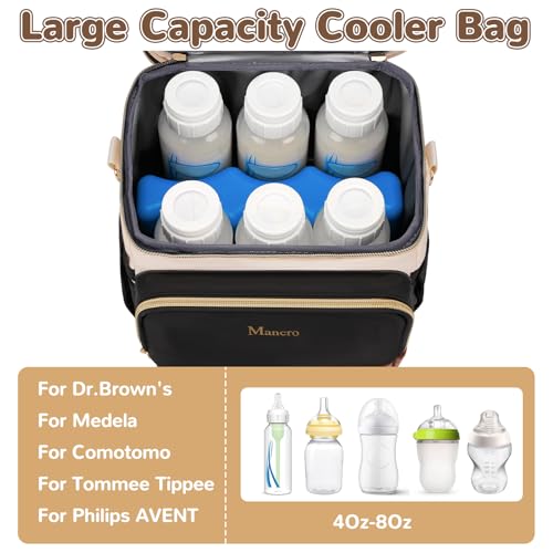 image for Mancro Expandable Breast Milk Cooler Travel Bag with Ice Pack, Double 