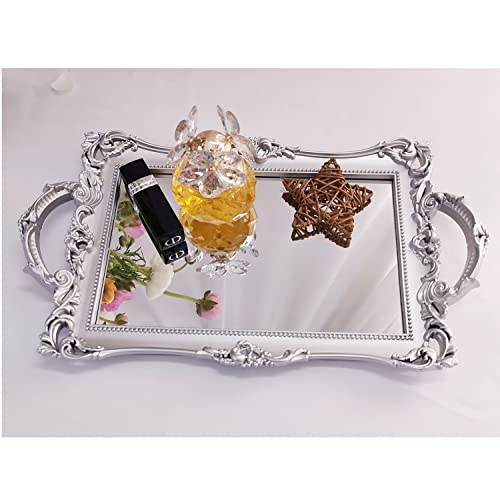 Yamfurga Small Rectangle Decorative Mirror Tray, French Style, Makeup Organizer, Jewelry Organizer, Serving Tray, 13