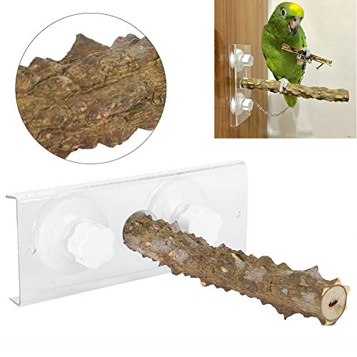 Image of Bird Wood Standing Rod, Parrots Perch Bird Shower Standing Rod Wood Bird Perch for Bird Cage with Suction Cup Simple Installation Wood Perch Parakeet Toys 7.87inch