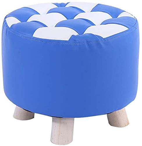 Tabouret canapé en cuir bleu 31x25cm et pieds en bois massif