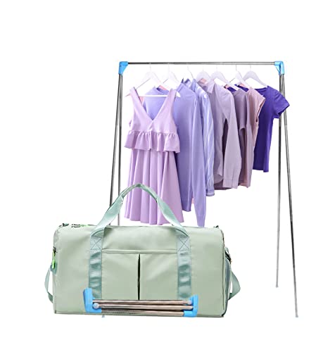 CLESUZ Sports Gym Dance Carry On Weekender Bag for Girls Teen Women, Green, Waterproof Travel Duffle with Wet Pocket and Shoe Compartment, 19