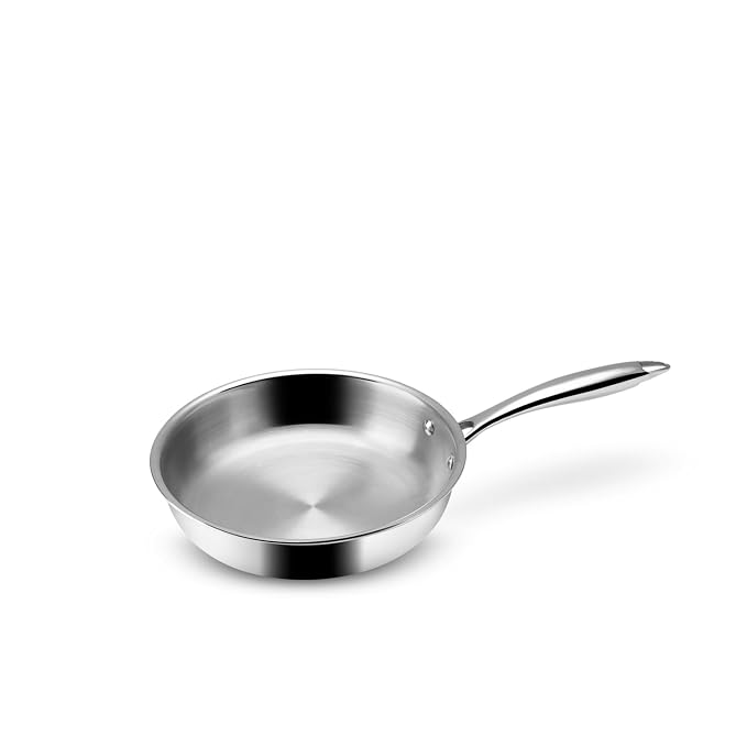 VAYA Hautechef Triply Frying Pan 20cm, Stainless Steel Tri Ply Induction Fry Pan, Even Heat Distribution, Easy to Clean, Durable Cookware