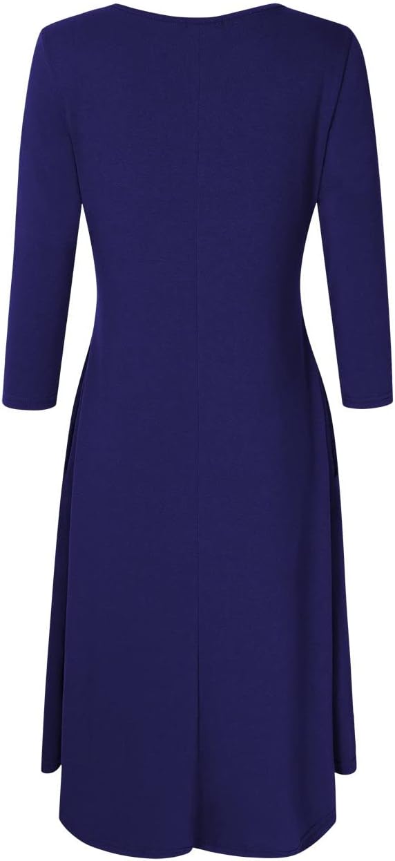 MISSKY Women's Scoop Neck 3/4 Sleeve Pocket Loose Swing Midi Dress,XXL,Navy - Image 5