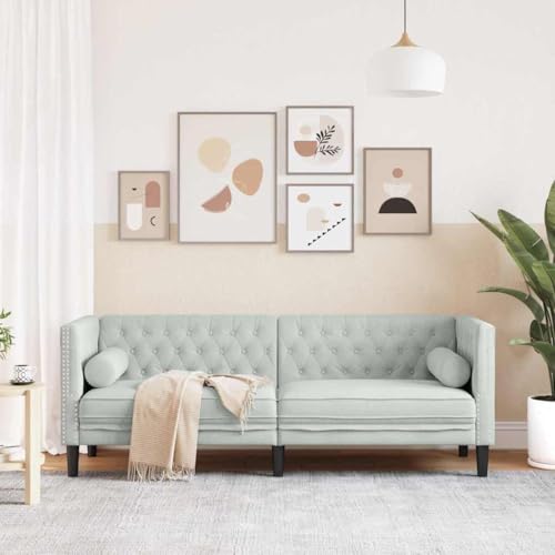 YuuSsea Chesterfield Sofa Argyle Hellgrau, 194 cm Samt, Elegant für Wohnzimmer & Schlafzimmer, Klassisch Modernes Design, 3-Sitzer Couch mit Gerollten Armlehnen, Bequeme Möbel – Bild 5