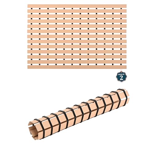 Kuber Industries Pack of 2 Anti-Skid Mat for Bathroom with Rubber Base | 60x40 cm Shower Mats for Bathroom Anti Slip | Foot Mat for Preventing Slips & Falls in Wet Areas | Stripe Design - Beige