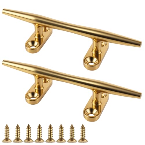 VEITHI Boat Cleat, Brass Color Dock Cleats 5 inch, 316 Stainless Steel Rope Cleat Open Base 2 Pack, Boat Cleats for Boats, Boat Dock Cleats Mooring Cleat for Boat/Yacht/Deck
