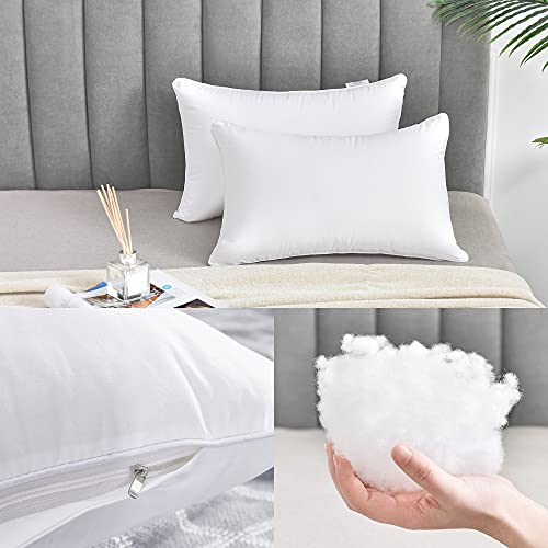 Image of FAVRIQ 12 x 20 Throw Pillow Inserts (Set of 2), Rectangle Interior Sofa Pillow Inserts with 100% Cotton Cover, Lumbar Support Pillow for Chair Bed, Decorative Pillow Insert Pair, White Couch Pillow