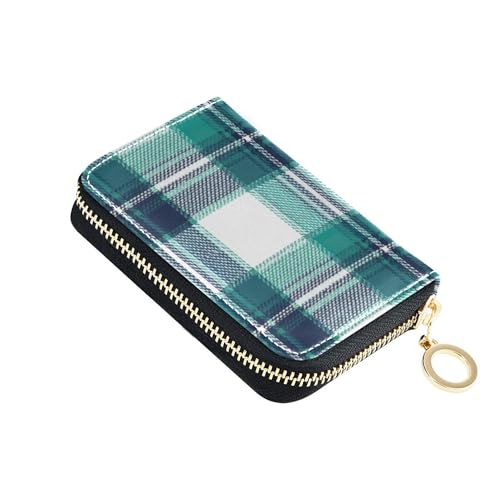 Credit Card Wallets RFID Blocking Womens Wallet Leather Zip Around Zipper Wallet with Coin Pouch Classic Teal Stripe