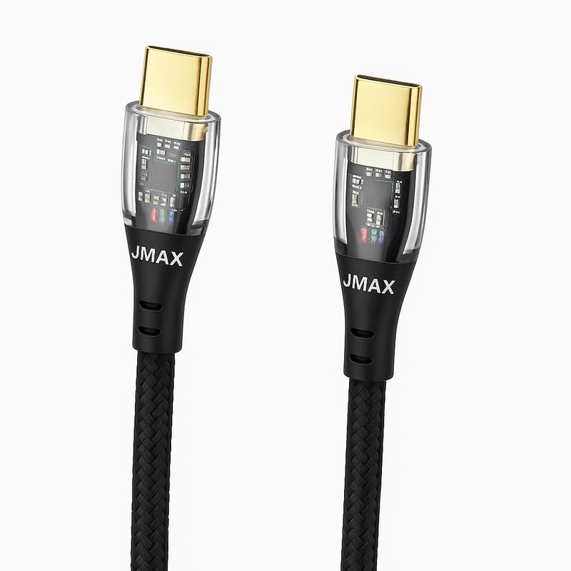 Image of Jmax USB Type C Cable 1 m Crystal Series 65W Type C to Type C Fast Charging Cable with Smart LED Indicator | Transparent Charging Head | PD Supported (Compatible with MOBILE, LAPTOPS, TABLET, COMPUTER