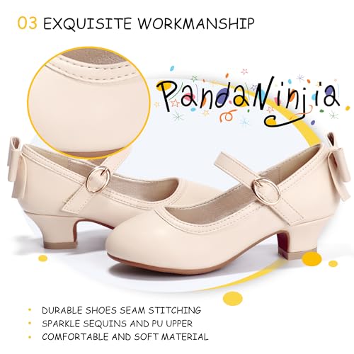Image of PANDNAINJIA Girls Dress Shoes Toddler Heels Mary Jane Pumps