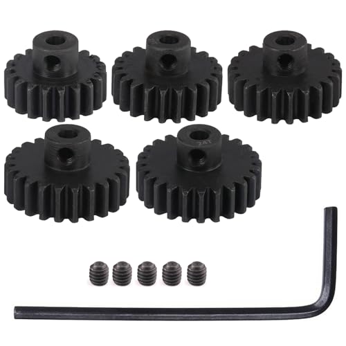0.8M Hardened Steel Pinion Gear Set 1/8 inch 3.175mm Hole 20T 21T 22T 23T 24T with Hex Key for RC Brushless Brush Motor RC Car Upgrade(Compatible with 0.8 Metric Pitch)