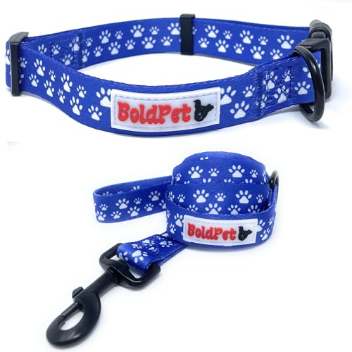 BOLDPET® Dog Collar and Leash Set - Durable Adjustable Puppy Collar with Secure Metal Buckle and 5 ft Length Leash - Professional Grade Polyester for Small Medium and Large Dogs