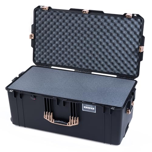Pelican Air 1646 Case by ColorCase - Black - Large Size Waterproof Case with Pick & Pluck Foam & Convoluted Lid Foam - Desert Tan Handles & Latches
