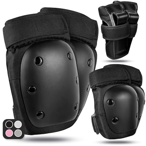LeapBeast Protecciones Patines en Linea Adulto, Rodilleras Coderas y Muñequeras Set, como Equipo de Protección Skateboard - Rodilleras Patines, Monopatín, Escalada, Esqui y Otros Deportes (Negro, S)