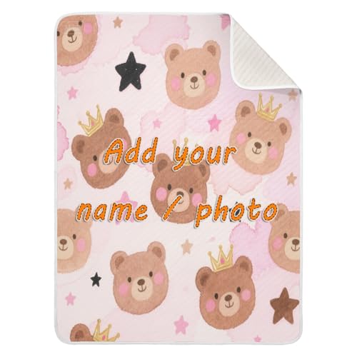 Custom Cartoon Cute Brown Teddy Bear Blankets for Babies Winter Soft para personalizar cat Baby Name Blanket Personalized for Nursery Stroller Crib 30x40in cobijas para ni?os