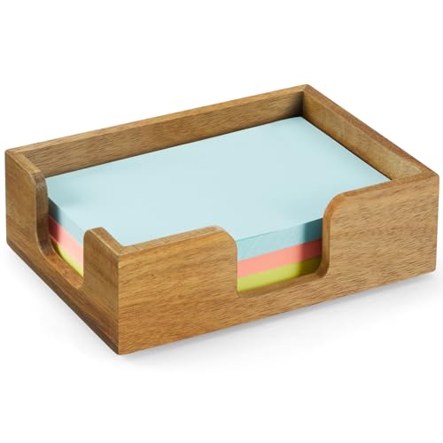 CMLKLZD Acacia Wood Sticky Note Holder, 4x6 Inch Notepad Holder Dispenser with Dual Openings, Sticky Note Dispenser Memo Holder Case for Desk Office School Supplies