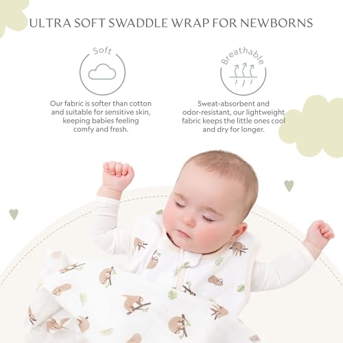 Image of Muslin Baby Swaddle - Breathable Receiving Blankets for Newborn Baby, 70% Viscose derived from Bamboo, 30% Spandex, Imported